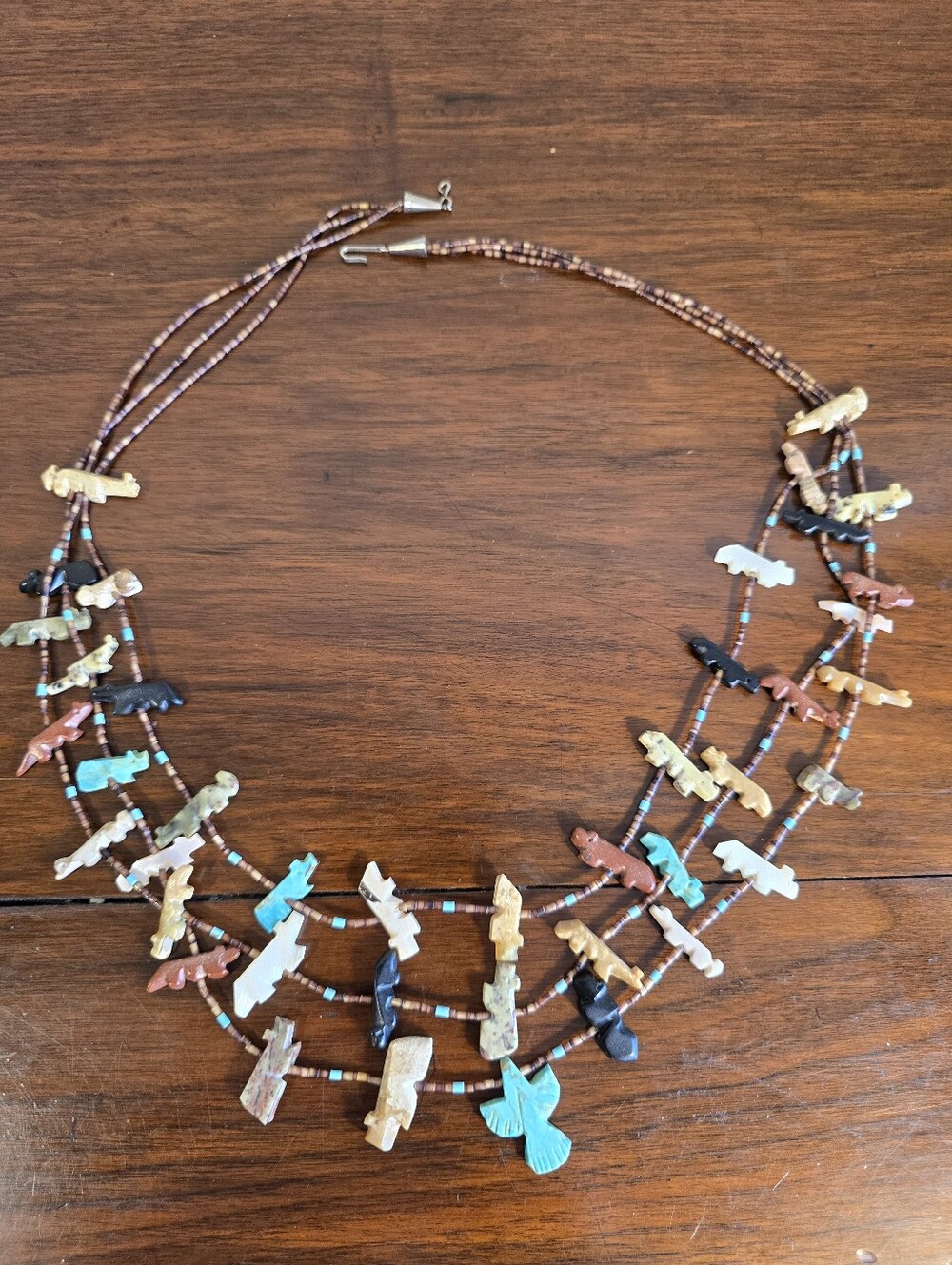 Native Zuni Carved Fetish 3-strand Necklace